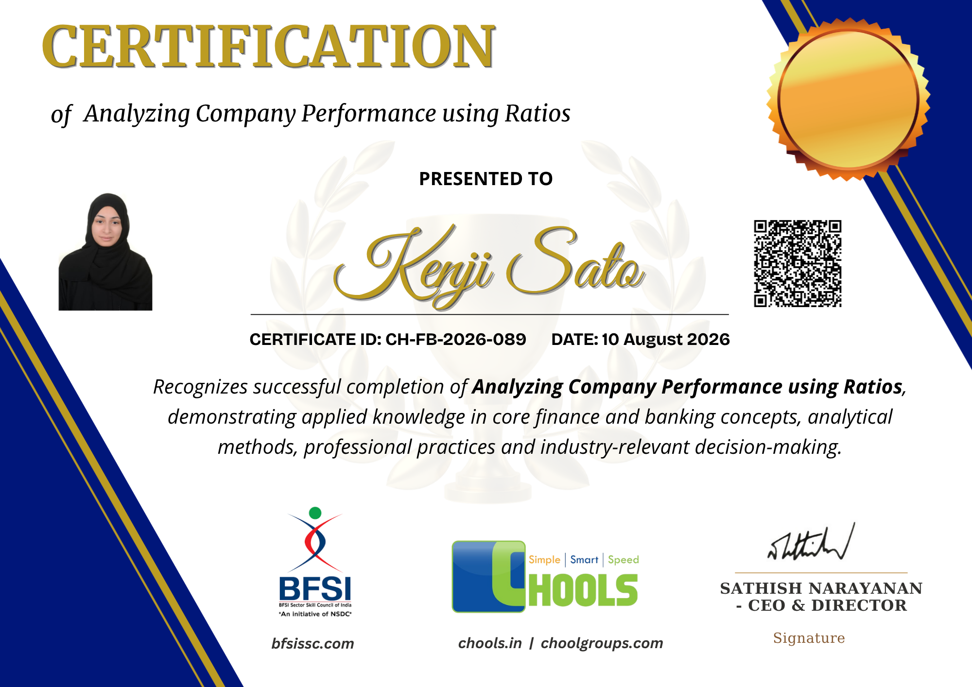 Analyzing Company Performance using Ratios Certificate